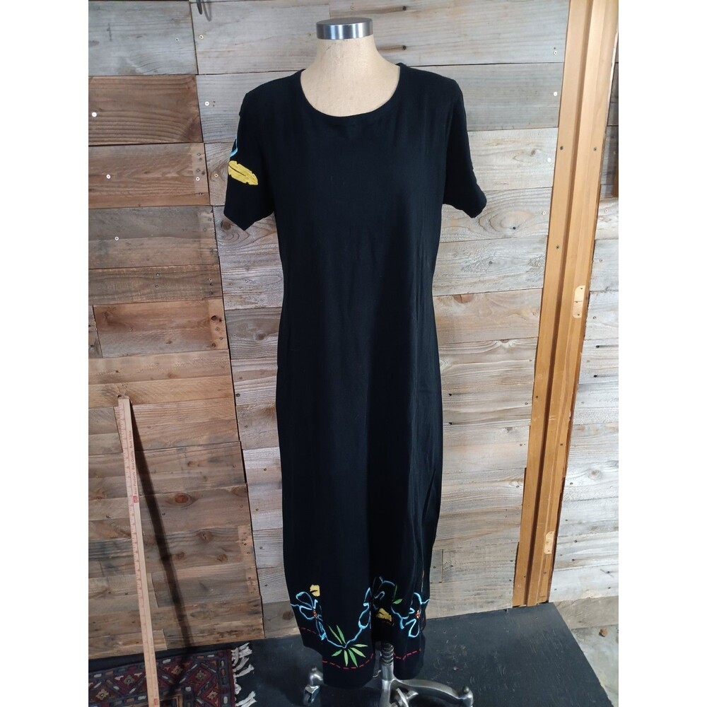 VTG Michael Simon Lite Dress Wmn's Sz. Lg. Embroidered Knit Maxi Travel Cruise